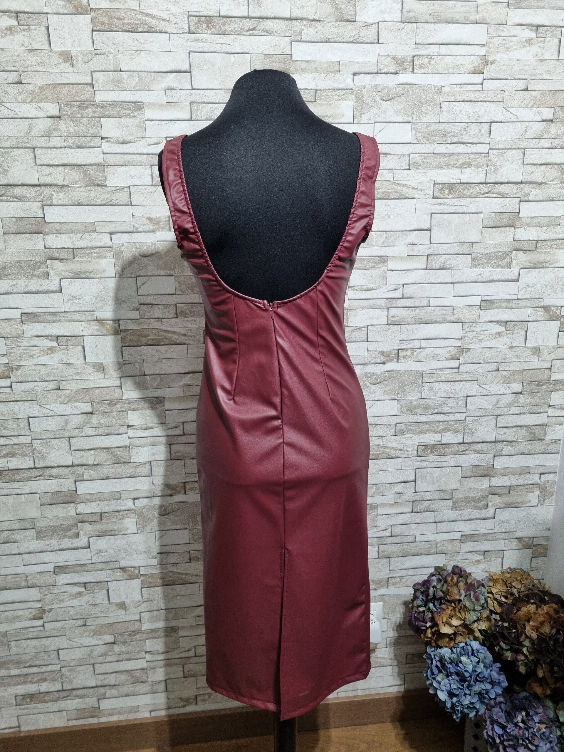 Vestido polipiel burdeos - 2